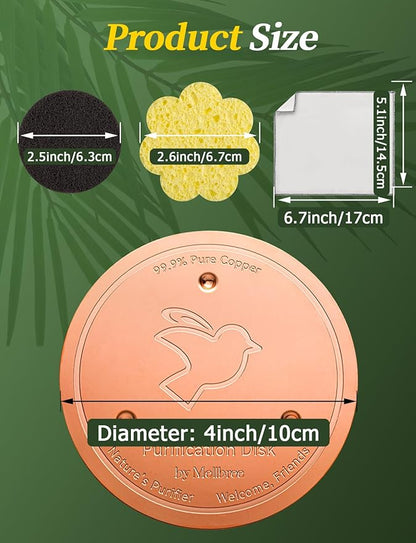 Mellbree Bird Bath Copper Disc & Clean Set, 0.6mm Reinforced 99.99% Pure Copper Cleaning Disk with Cleaning sponges Sandpaper and Microfiber Cloths for Cleaning Bird Baths and Bird Bath Disk