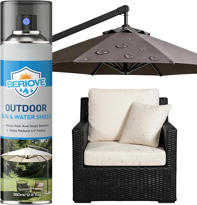 BERlOVE Outdoor Fabric Protector Spray: Waterproof & UV Protection for Patio Furniture, Upholstery, Cushions, Umbrellas and More– Durable Water Shield, 12.8oz