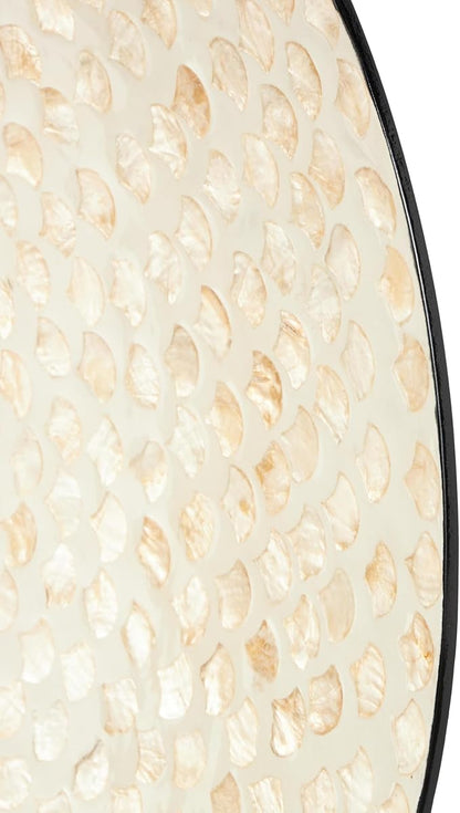 Deco 79 Mother of Pearl Shell Geometric Home Wall Decor Round Disc Wall Sculpture with Black Frame, Wall Art 27" x 3" x 27", Cream