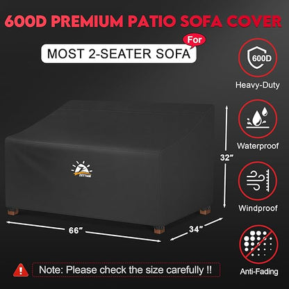 Zettum Patio Loveseat Cover 66 Inch - 600D Outdoor Couch Sofa Cover Waterproof Heavy Duty, 2-Seater Lawn Furniture Covers for Outside Sofa, Loveseat, Couch, Bench and Glider - 66 x 34 x 32 Inch