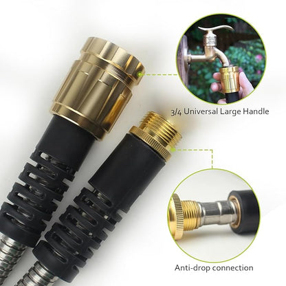 100FT Metal Garden Hose - Stainless Steel, Heavy Duty, Flexible & Lightweight, Never Kink and Tangle, with 10-Function Nozzle, Pressure Resistant for Outdoor Use (Yellow)