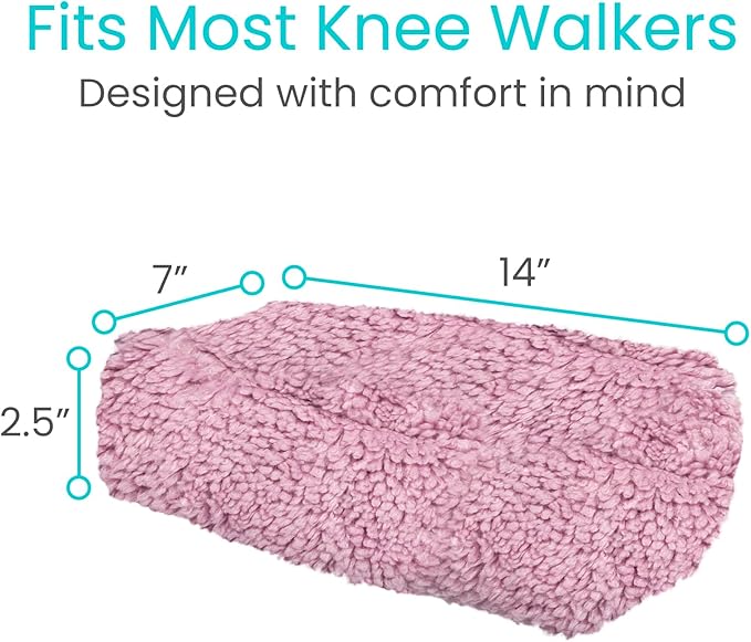 Vive Mobility Knee Scooter Pad Cover - Soft Plush Adult Sheepskin Memory Foam Cushion, Walker Accessory for Knee Roller, Padded Accessories Leg Cart Improves Comfort with Injury, Universal Fit (Pink)