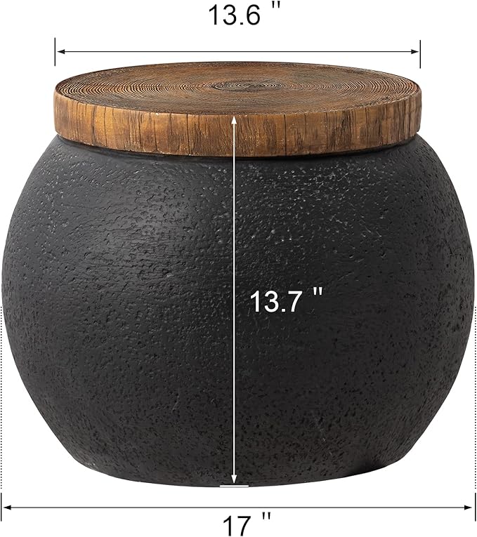 SUNBURY Outdoor Indoor Side Table, 14" W Outdoor End Tables for Patio, Accent Side Table Set of 2, Decorative Garden Stool Wooden-Look Top for Livingroom, Garden, Backyard