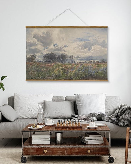 ARPEOTCY Extra Large Vintage Framed Wall Art, 36x54 Inch Farmhouse Retro Watercolor Sky Field Landscape Hanging Wall Art, Large Rustic Canvas Home Decor Aesthetic for Living Room Bedroom Office