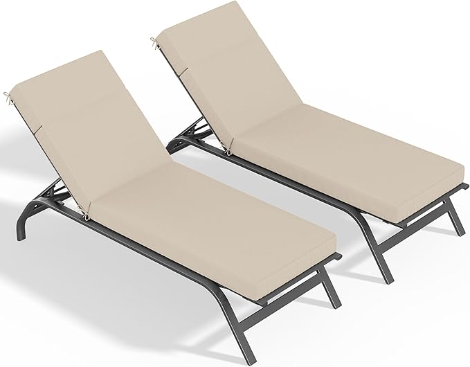 2 Pcs Chaise Lounge Cushions Outdoor, 80" L X 26" W X 4" D Lounge Chair Cushions for Outdoor Furniture, High-Density Foam Patio Chaise Cushion-Waterproof Fade-Resistant ThickPatio lounge chair cushion