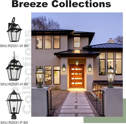 Large Outdoor Post Light Fixture, Colonial Exterior Pillar Lantern with Black Finish & Clear Glass, Vintage Pier Mount Pole Light Lamp for Garden, Backyard, Courtyard, Patio, Pathway, Walkway