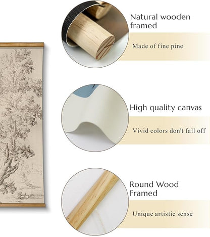 VIYYIEA Extra Large Size Canvas Wall Art, 36x54 Inch Vintage Tree Landscape Hanging Scroll, Oversized Rustic Nature Artwork for Living Room, Bedroom, or Study