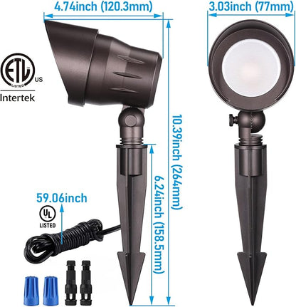 LEONLITE Low Voltage LED Landscape Spotlight, 5W 12V Pathway Lights Outdoor, CRI90, Aluminum Spot Lights for Garden, ETL Listed, IP65 Waterproof, 3000K Warm White, Oil Rubbed Bronze, Pack of 6