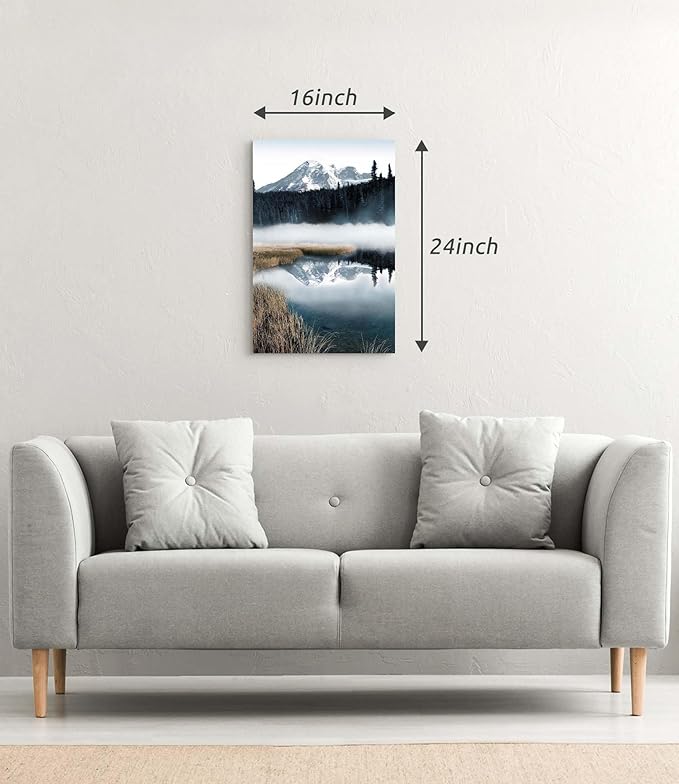 arttitue Nature Canvas Wall Art Bedroom: Lake Landscape Print Decor Misty Forest Scene Picture Mountain Natural Scenery Artwork Painting for Bathroom Home Living Room
