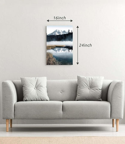 arttitue Nature Canvas Wall Art Bedroom: Lake Landscape Print Decor Misty Forest Scene Picture Mountain Natural Scenery Artwork Painting for Bathroom Home Living Room
