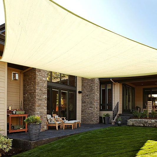 LOVE STORY 20' x 20' Square Butter Cream Sun Shade Sail Canopy UV Block for Outdoor Patio Garden Backyard