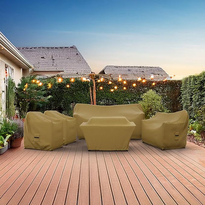 Covers & all Patio Furniture Cover Set, 5 Piece Outdoor Furniture Covers, Water-Repellent UV & Weather-Resistant Covers for Sofa, Loveseat, Chairs & Coffee Table with Elastic Tie-Down & Padded Handles