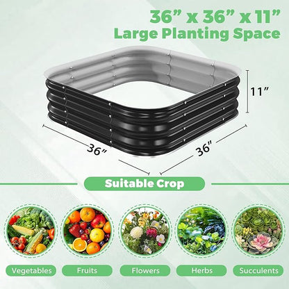Galvanized Raised Garden Bed, 3x3x1ft Garden Planter Bed Outdoor, Heavy Duty Rustproof Steel Raised Bed Kit for Gardening Vegetables Fruits Flowers Grow Black