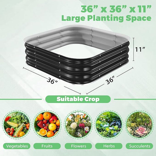 Galvanized Raised Garden Bed, 3x3x1ft Garden Planter Bed Outdoor, Heavy Duty Rustproof Steel Raised Bed Kit for Gardening Vegetables Fruits Flowers Grow Black