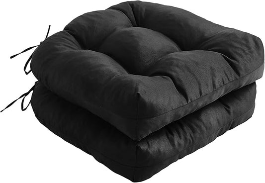 IPYNBAP Outdoor Chair Cushions Set of 2, Patio Chair Cushions with Ties, 17x17+4” Tufted Outdoor Seat Cushions, Waterproof Patio Furniture Cushions, Outdoor Dining Chair Pads, Black