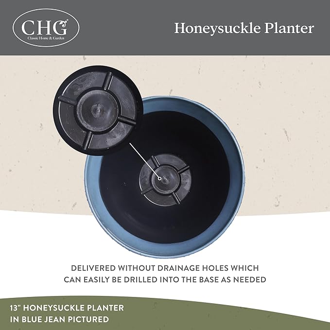 Classic Home and Garden by Growscape Honeysuckle Resin Planters - Lightweight Indoor & Outdoor Plant Pots - UV-Resistant Plastic Flower Pots - Pot Planters for Flowers & Herbs (15" Bamboo)