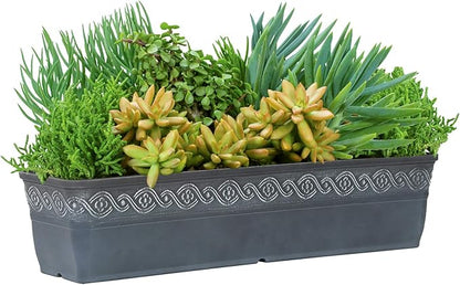Classic Home and Garden Corinthian Resin Flower Pot Rectangle Planter, Storm Blue, 18", 4 Pack