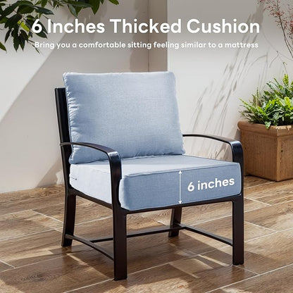 6" Thicker Outdoor Chair Cushion 2 Sets - 24" *24" *6" Waterproof Patio Furniture Cushions with Removable Cover, 28D High Density Sponge Filling Thicken Outdoor Patio Cushions - Baby Blue