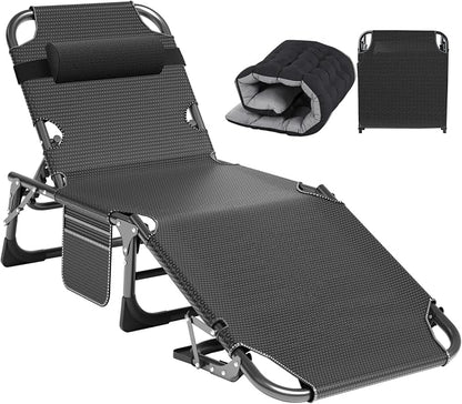 ABORON Tanning Chair, 5-Position Padded Folding Chaise Lounge | 5-position folding chaise lounge supports 500 lb and has a removable cushion and pillow for sunbathing, poolside or patio.