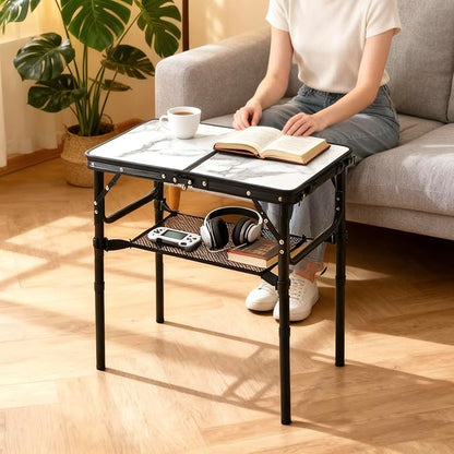 Folding TV Trays Foldable Dinner Tray Table Adjustable Height Food Snack Eating Couch Side Table Sturdy Aluminum Portable Sofa Tray End Table for Outdoor Indoor Camp Pinic Bed Couch Living Room Marble
