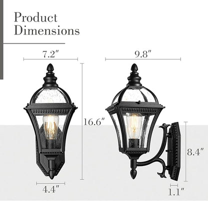 Emliviar Vintage Outdoor Wall Lantern, Matte Black Carriage Wall Light for Yard, Patio, Waterproof Outside Lighting with Seeded Glass, XE266B-S BK