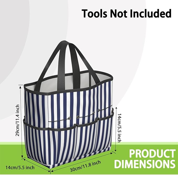 Classic Garden Tool Bag - Waterproof Blue Checkered Garden Tote with 8 Pockets, Large Storage Home Organizer Gardening Tool Oxford Bag for Garden Tools Kits Holder, Gardening Gift for Women & Men