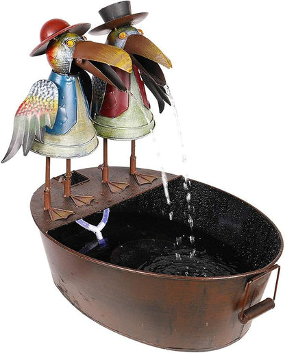 Alpine Corporation 20" Outdoor Tabletop Vintage Rustic Metal Crow Birds, Brown - Charming Waterfall Fountain – Whimsical Garden Decoration - Durable Design for Patio, Yard, Deck