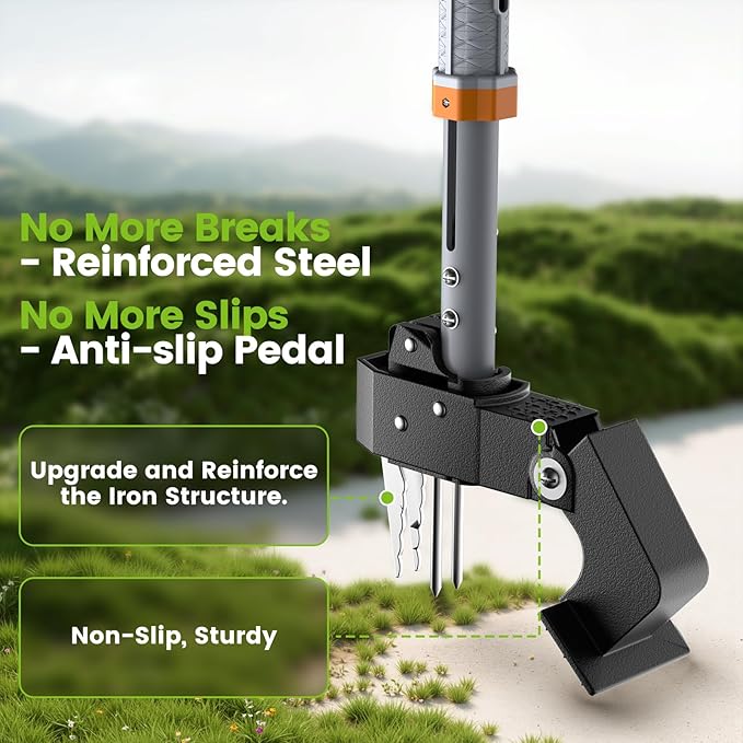 Weed Puller Tool - Stand Up Weed Puller with 4-Claw Steel Head, 39"-46" Retractable Handle & Easy-Eject Mechanism for Dandelions, Clover & More, No Bending or Kneeling