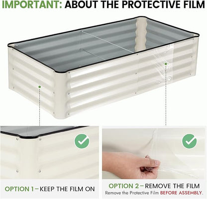 INNO STAGE Galvanized Raised Garden Bed Kits, 4x2x1ft Metal Raised Garden Beds Outdoor, Steel Raised Planter Bed with Gloves for Vegetables & Flowers Patio Ground Planter Box (White, 2PCS)