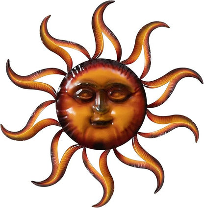TICKCACY Metal Sun Wall Art Decor, 27.5” Sun Wall Art Hanging for Indoor Outdoor, Sun Face Wall Decor for Living Room Farmhouse Yard Fence