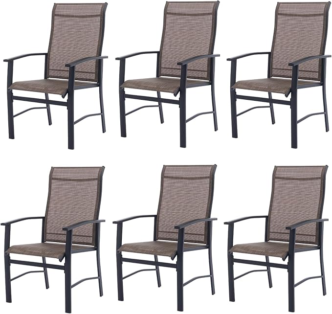 Patio Dining Chairs Set of 6, Outdoor Dining Chairs with High Back, Metal Outdoor Chair Set with Comfort and Durability, Patio Chair for Deck Lawn Kitchen Garden Backyard, Mocha