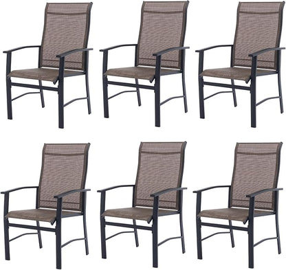 Patio Dining Chairs Set of 6, Outdoor Dining Chairs with High Back, Metal Outdoor Chair Set with Comfort and Durability, Patio Chair for Deck Lawn Kitchen Garden Backyard, Mocha