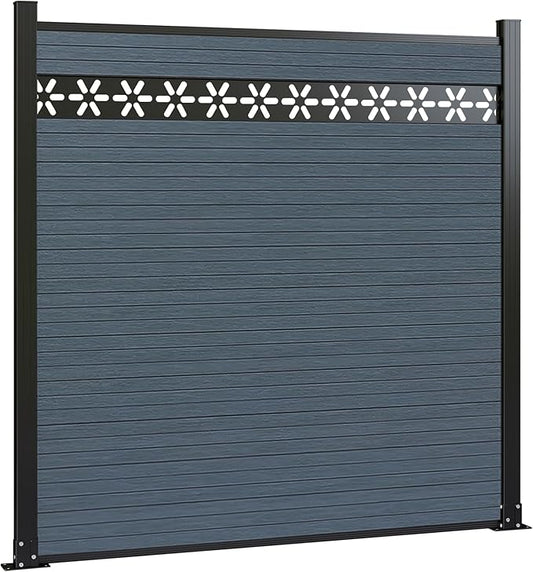 6 Feet×6 Feet Privacy Fence, Outdoor Wood Plastic Composite Fence Panel, Waterproof Security Barriers Fencing, WPC (Gray, Floral (1 Panel - 2 Post))