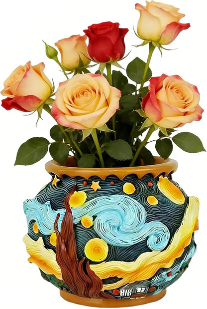 Starry Night Floral Planter, Unique and Interesting Abstract Art Flower pots, Vibrant Colors, Perfect for Home/Garden Artistic Decoration (Starry Sky)