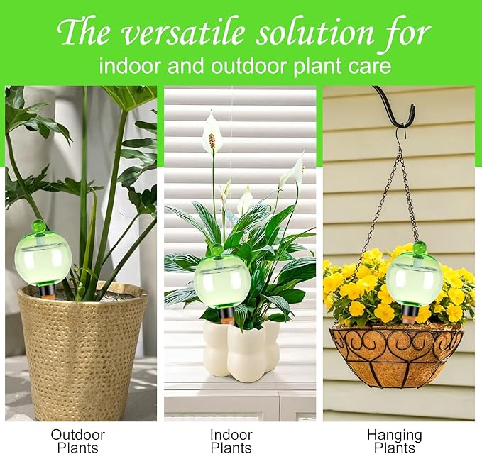6 Pack Self Watering Globes 17oz Large Plant Watering Globes Top Fill, Self Water Planter Insert Indoor/Outdoor Plastic Water Bulbs Slow Release Terracotta for Plants, Green