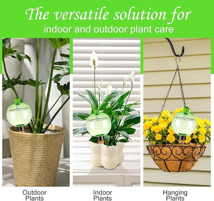 6 Pack Self Watering Globes 17oz Large Plant Watering Globes Top Fill, Self Water Planter Insert Indoor/Outdoor Plastic Water Bulbs Slow Release Terracotta for Plants, Green