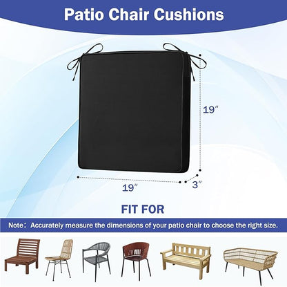 IASEAHK Patio Chair Cushions, 19" x 19" x 3" Outdoor Chair Cushions Set of 4, Waterproof Outdoor Cushions for Patio Furniture, Outdoors Seat Cushions Set of 4 with Handle and Ties, Black