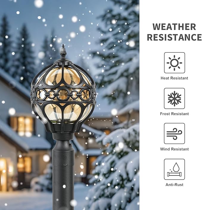 Dusk to Dawn Soccer Ball Outdoor Post Light for Lawn Porch Yard Driveway, Black Outside Globe Lamp Post Light, 3" Pier Mount Sphere Lantern Lighting, Exterior Pole Post Light(2 Pack)