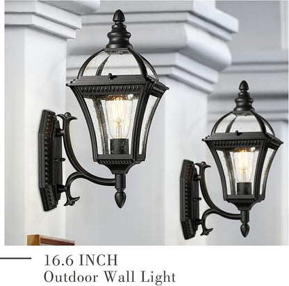 Emliviar Vintage Outdoor Wall Lantern, Matte Black Carriage Wall Light for Yard, Patio, Waterproof Outside Lighting with Seeded Glass, XE266B-S BK