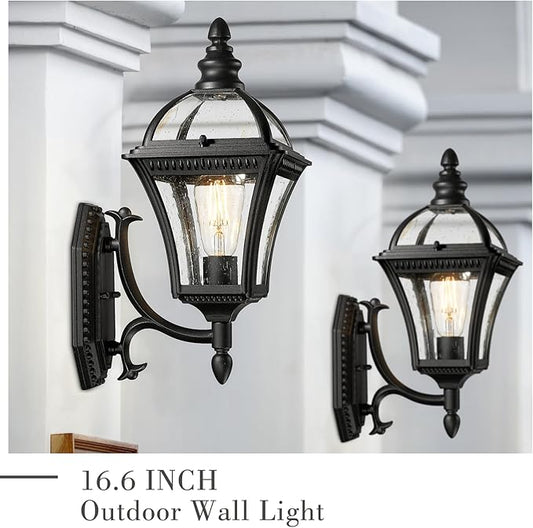 Emliviar Vintage Outdoor Wall Lantern, Matte Black Carriage Wall Light for Yard, Patio, Waterproof Outside Lighting with Seeded Glass, XE266B-S BK