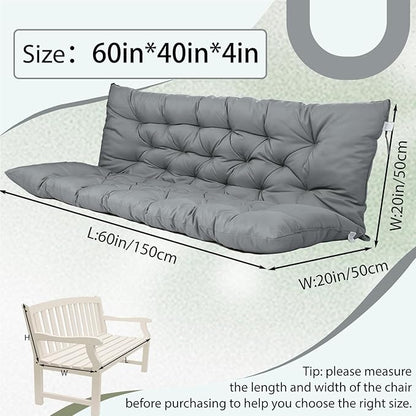 2/3 Seater Swing Replacement Cushion, Waterproof Porch Swing Cushions with Backrest, Thickened Bench Cushions for Outdoor Furniture, for Outdoor Patio Swing (Light Grey, 60 * 40 in)