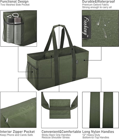 Finnhomy 42L Extra Large Utility Tote Bag, Oxford Fabric Reusable Folding Grocery Bags with Handles and Pockets, 2 Pack