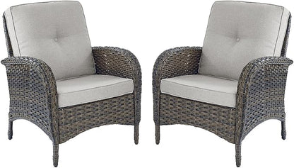 HUMMUH Outdoor Wicker Chairs Patio Dining Chairs Set of 2 with High Back and Deep Seat for Garden,Porch,Backyard,Balcony (Brown/Beige)
