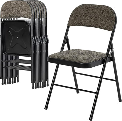 DUMOS 8 Pack Folding Chairs with Padded Cushion and Back - Fabric Stackable Portable Dining Chairs Set, for Home and Office, Conference, Wedding, Party, Patio, Garden, for Indoor Outdoor, Black Grey