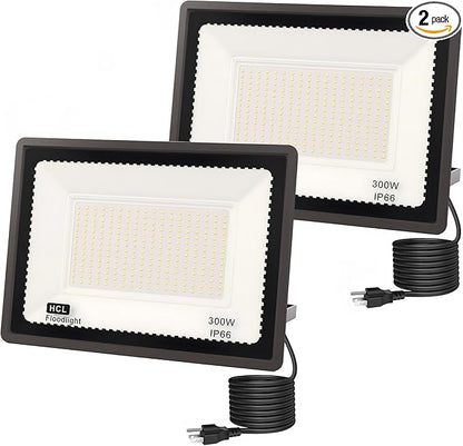L LOHAS LED 300W Dusk to Dawn Floodlight, IP66 Waterproof Plug in Floodlights, IP66 Waterproof Plug in Floodlights, 6000K Daylight Work Light, Security Lights for Yard, Garage, UL Listed, 2Pack