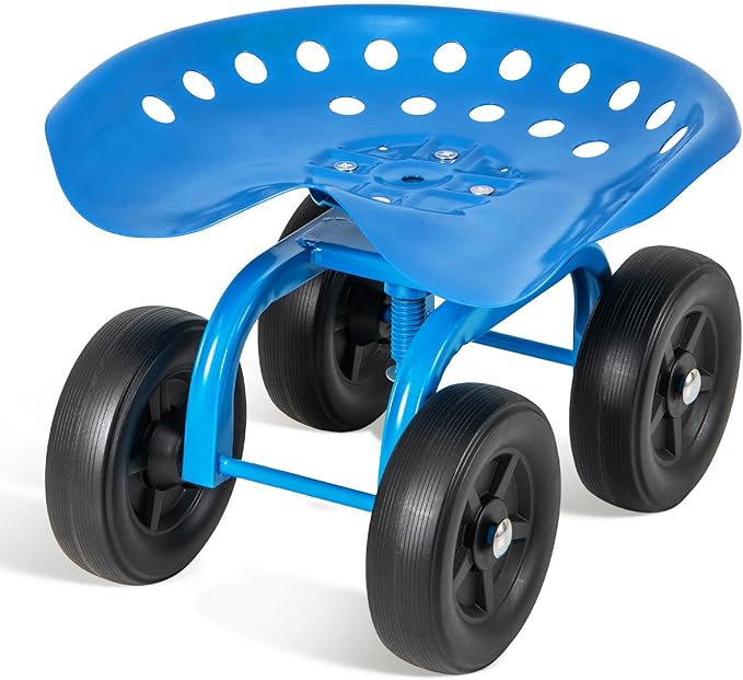 Giantex Garden Cart, Rolling Workseat with 4 Wheels, Garden Stool 360° Swivel Work Seat & Adjustable Height, Heavy Duty Wagon Scooter for Gardening for Patio Garden, Lawn, Yard (Blue)