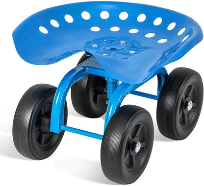 Giantex Garden Cart, Rolling Workseat with 4 Wheels, Garden Stool 360° Swivel Work Seat & Adjustable Height, Heavy Duty Wagon Scooter for Gardening for Patio Garden, Lawn, Yard (Blue)