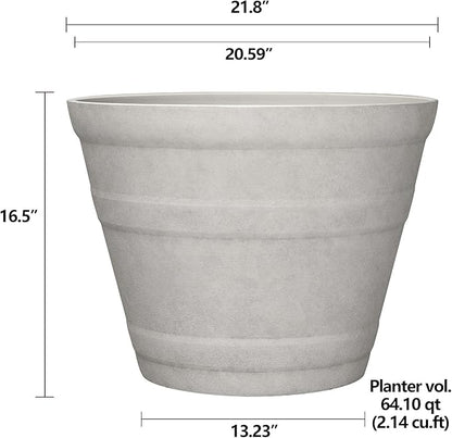 Large Recycled Resin Planter Pot, 21.8" x 21.8" x 16.5", Durable Outdoor Garden Flower Pot, Weather-Resistant Plant Container