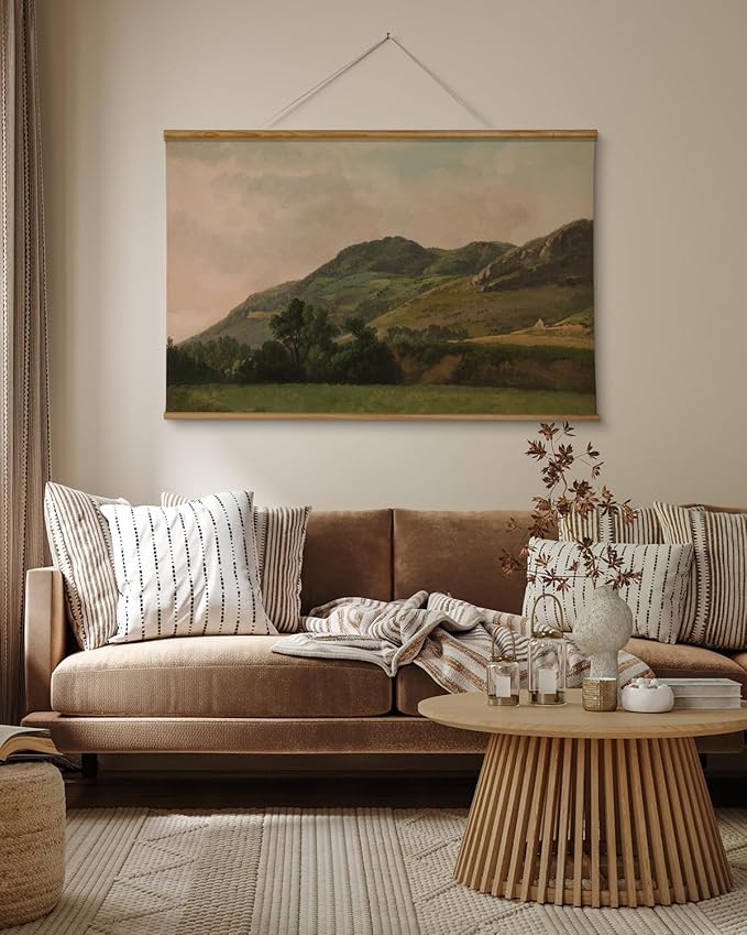 ARPEOTCY Extra Large Vintage Framed Wall Art, 36x54 Inch Retro Mountain Landscape Hanging Framed Canvas Wall Art, Large Rustic Farmhouse Home Decor for Living Room Bedroom Office