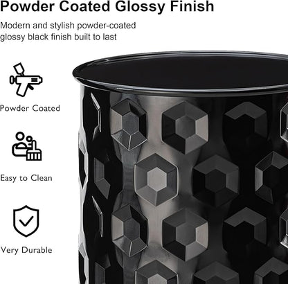 Glitzhome Outdoor Side Tables for Patio, Nesting Round Metal End Tables, Set of 2 Planter Stand, Small Round Honeycomb Texture Garden Stools, Black